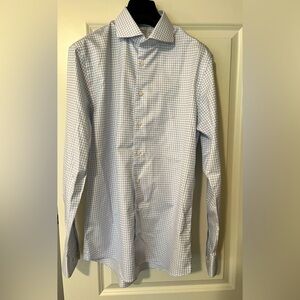Men's Blue Checkered Shirt; suit supply; size 16